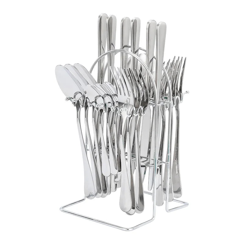 24-Piece Silverware Set for 6 Stainless Steel Gold Plated Flatware Cutlery Set With Stand