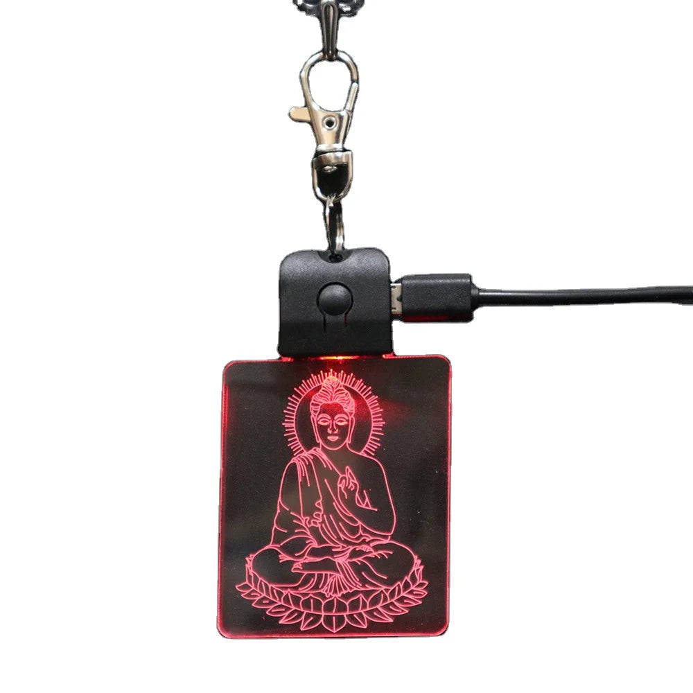 Buddha Religion Design Small Led Keychain Metal Glass Flashlight Push Button Led Light Keyring