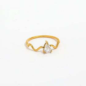 Joolim Jewelry 18K Gold Plated Stainless Steel Teardrop Zirconia Shiny Waved Lines Rings for Women