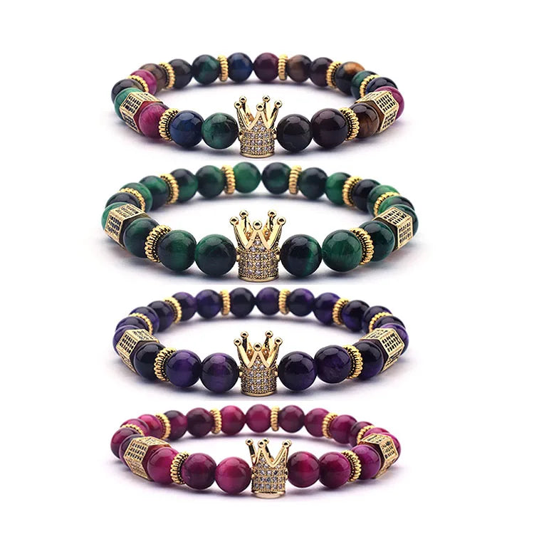 Wholesale 4pc/sets Beads Natural Stone Bracelets for Women Micro Pave CZ Ball Charms Bracelet Men Jewelry