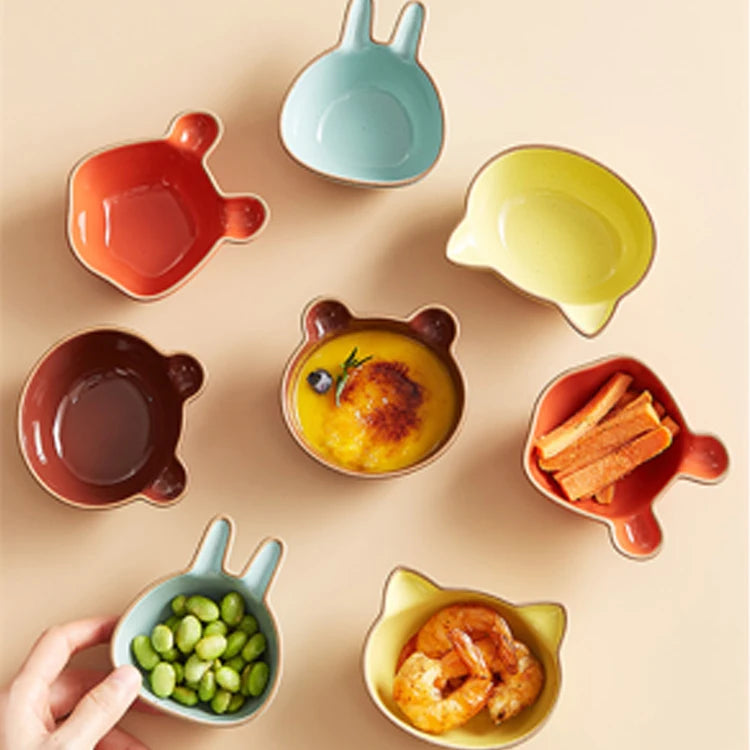 Creative Colored Ceramic Kids Plate Set Cute Cartoon Shape Dishes Sauce Dish Sushi Dipping Bowl Appetizer Plates