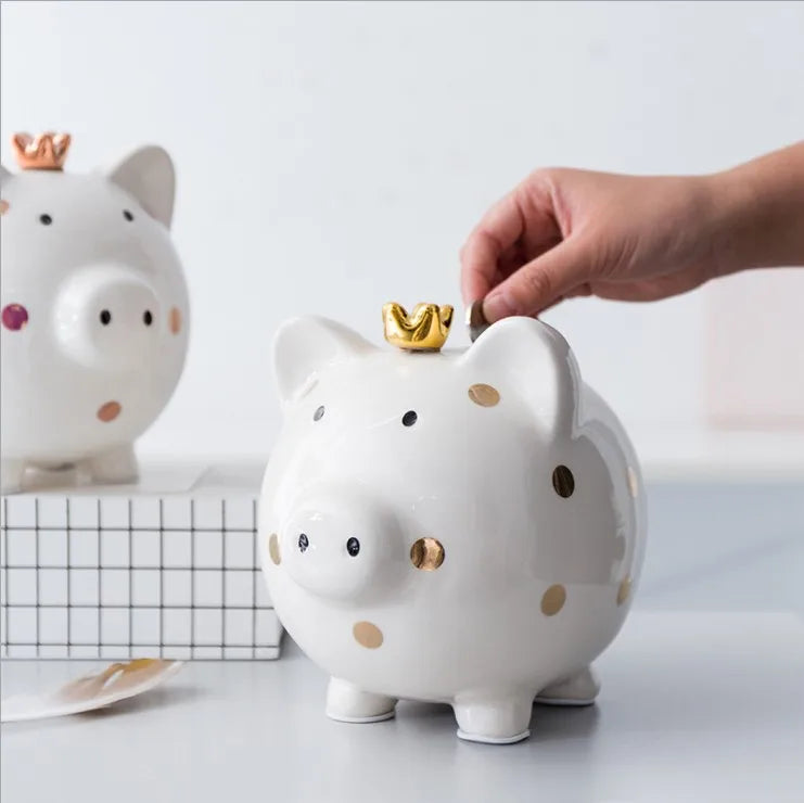 Ceramic Pig Piggy Bank Small Furnishings Ins Creative Lovely Room Decoration Nordic Desktop Golden Pig Piggy Bank