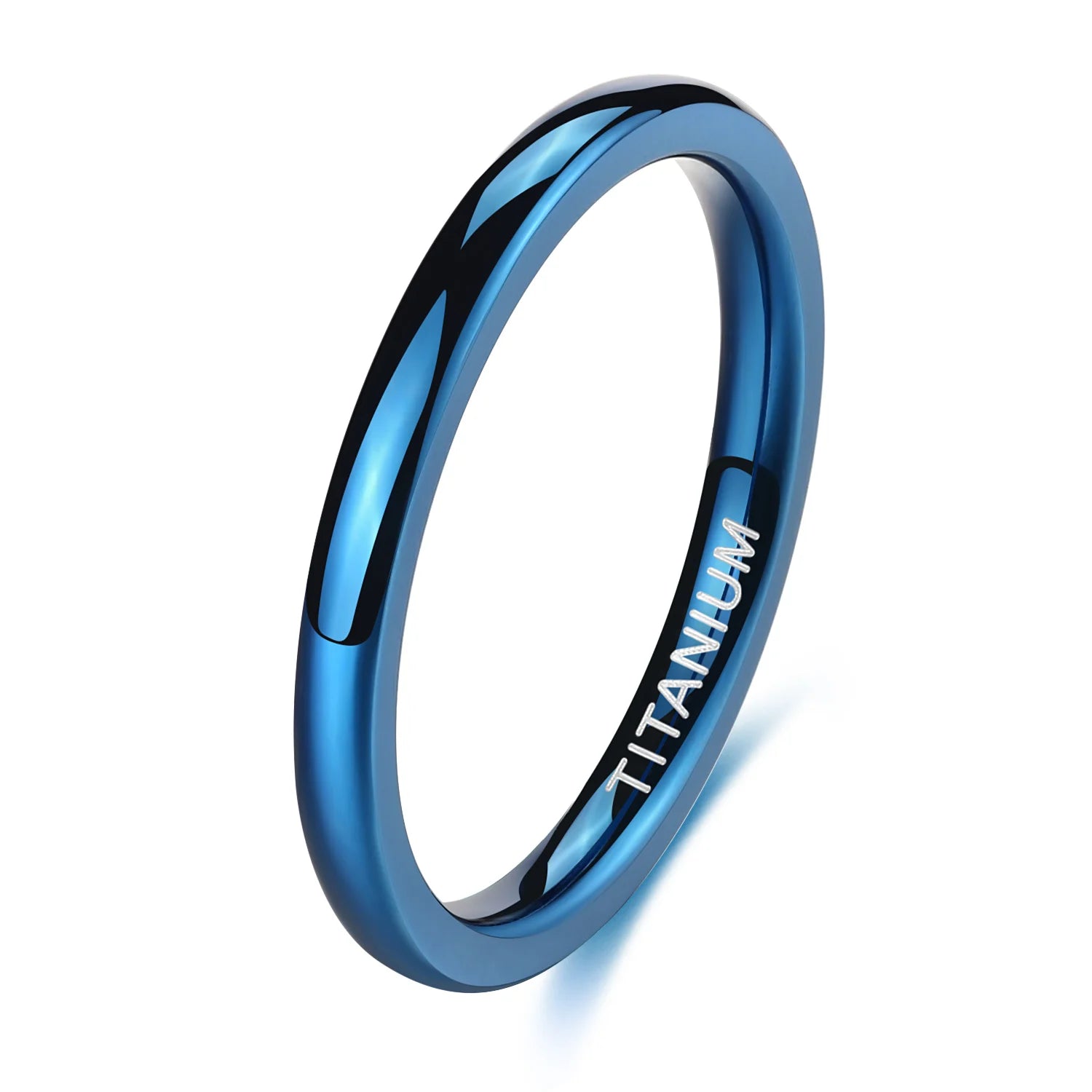 OAHLAN Classic Blue Dome Titanium Rings High Polished 2mm & 4mm Engagement Wedding Band Fashion Jewelry for Men & Women