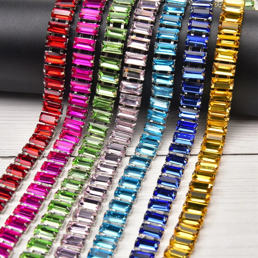 Glass Strip Tape Crystal Trim Strass Applique 5*10mm Rectangle Rhinestone Cup Chain Diy Bridal Outfit Clothing Shoes Accessories