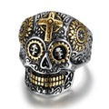 Bomei 18K Gold Plated Stainless Steel Skull Ring for Men Punk Style Mens Jewelry for Wedding Engagement Party or Anniversary