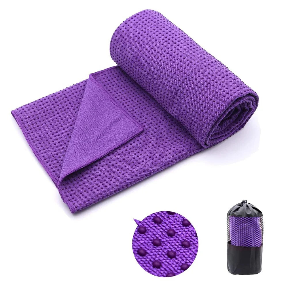 Custom Microfiber Yoga Towel Non-Slip Dots Quick-Dry Eco-Friendly 62x183cm Rectangle Purple Yoga Mat