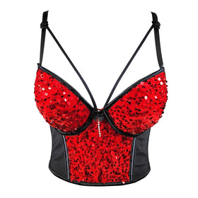 2024 Mesh Sequined Short Chest Cover Tight Bandeau Sexy Sequin Embroidered Strap Bustier Top