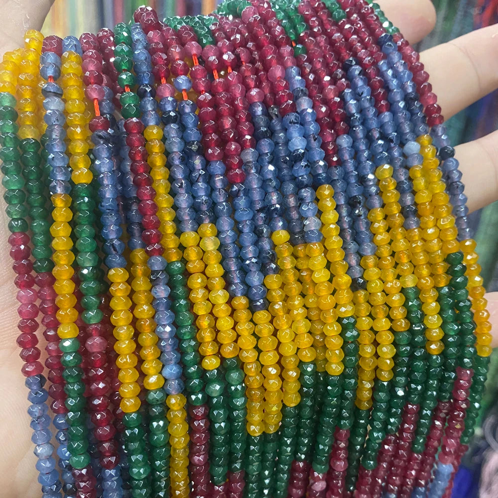 Cheap Price Rondelle Spacer Beads 2x4mm Red/Green/Yellow/Blue Faceted Abacus Shape Chalcedony Loose Beads