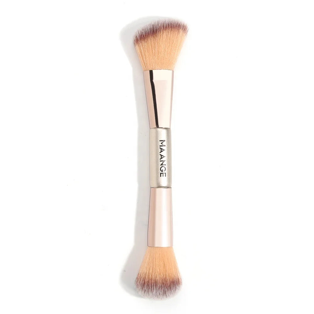 MAANGE Single Double Handle Black champagne Wooden Powder Blush Contour Professional Makeup Brush Set