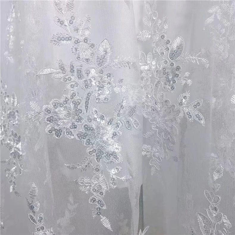Embroidered Glitter Tulle French Fabric Net Lace for Bridal or Party Dress