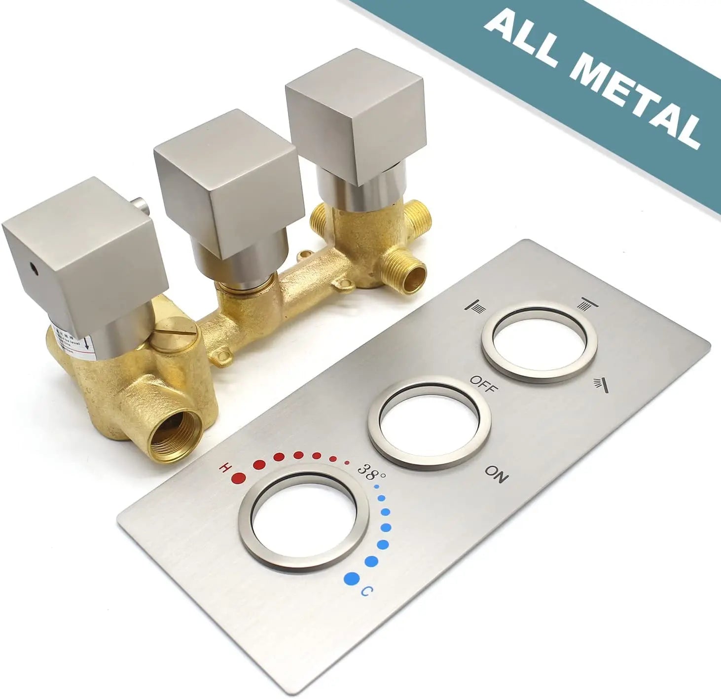Solid Brass Brushed Nickel Outlet Pressure Balancing Mixer 3 Way Shower Valve Thermostatic Anti-scald with 3 Square Knobs
