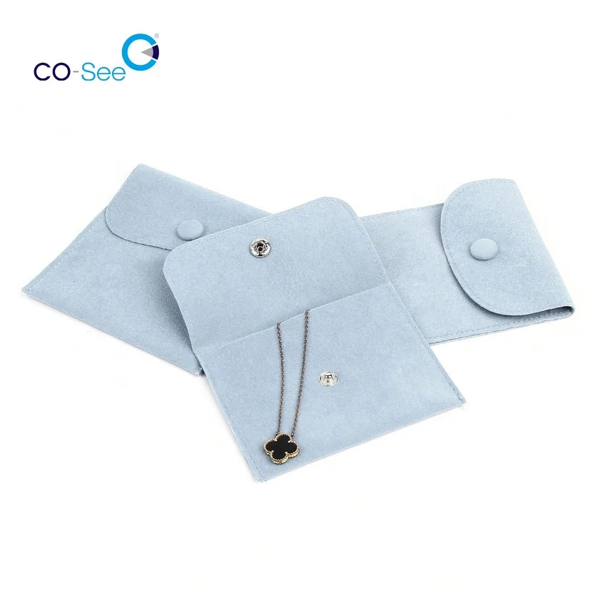 Wholesale Custom Printed Microfiber Velvet Jewelry Bags Envelope Gift Packaging Pouch with Snap Button