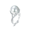 Elegant 10MM Pearl Zircon Ring 925 Sterling Silver Ring for Women Men