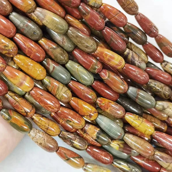 Natural Smooth Gemstone Picasso Drop Shape Stone Red Cherry Creek Jasper Loose Beads for Jewelry Making