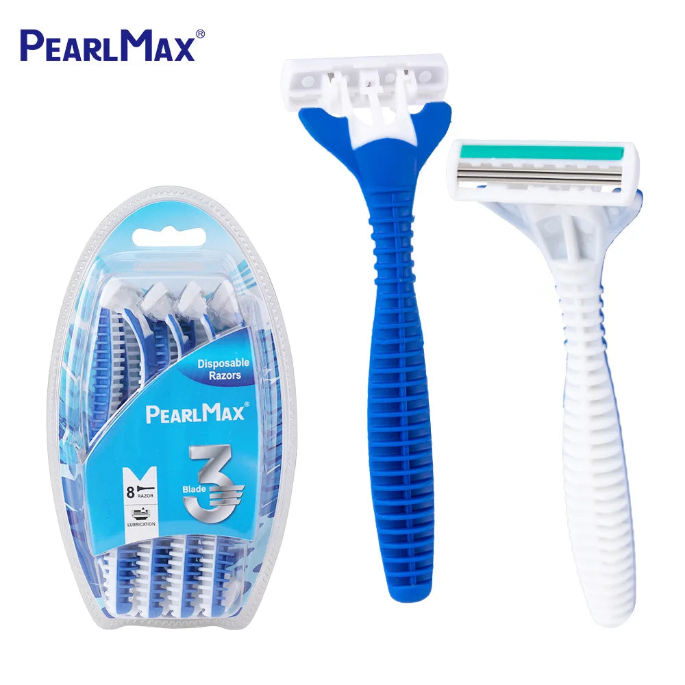 PearlMax Triple Blade Safety Disposable Razor 3 Blade Shaving Razors With Rubber Fins Design Handle