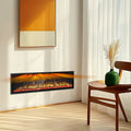 Modern 1500W Electric Fireplace Heater Steel Wall Insert with Remote Control US Plug in French and English for Home or Hotel