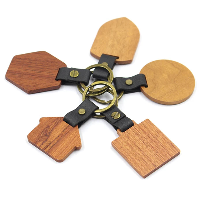 No Minimum Custom Blank Rectangle Shape Olive Wooden Key Chain Etched Laser Dark Color Wood Key Ring Engrave Wood Keychain