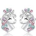 Cute Zinc Alloy Hypoallergenic CZ Colorful Cubic Zircon Unicorn Stud Earrings for Little Girls Party Wedding