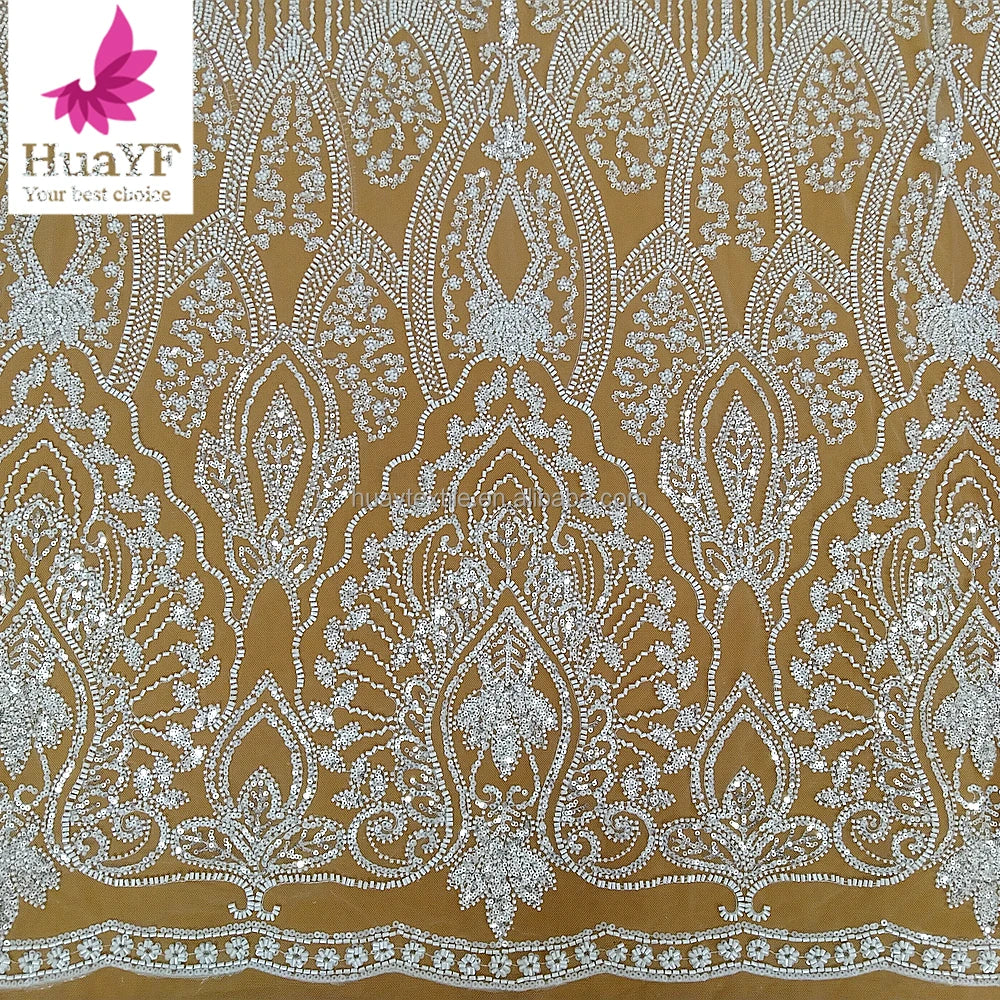 HY3050-2 New Arrived Hot Selling Wedding Dress Lace With Beads and Sequins Lace Fabric