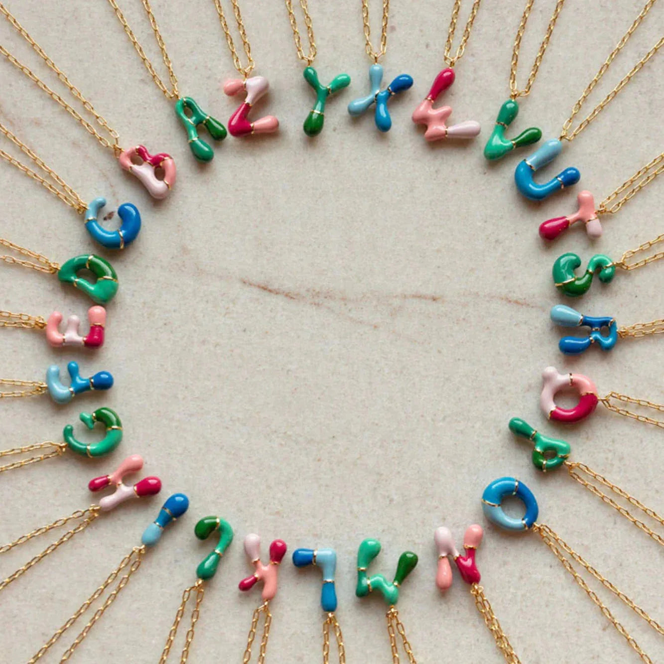 Hot Selling Cute Brass Resin Balloon Bubble Necklace DIY 26 Letter Luxury Colorful Necklace for Women