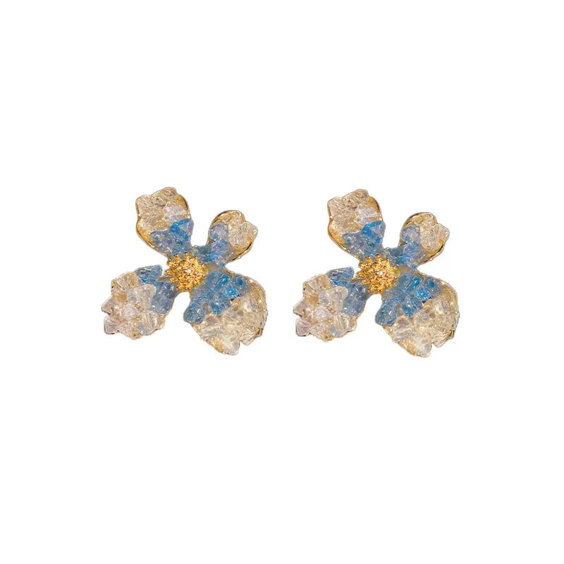 S925 Silver Needle Luxury Copper Flower 14K Gold Filled Handmade Crystal Copper Flower Earrings Female Summer Dainty Earrings