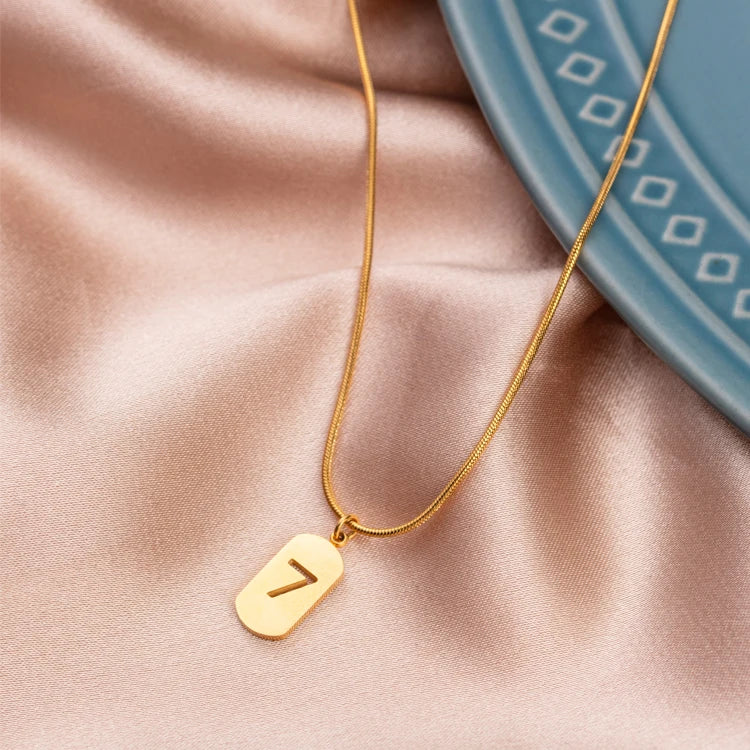 Olivia Wholesale 18k Gold Pendant Jewelry Dainty Custom Number Engraved Tags SEVEN Necklace for Men Women