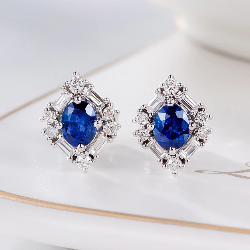 Simple Natural Blue Sapphire Gemstone Earrings Genuine Factory Direct Sale Solid 18k Gold Jewelry Earrings