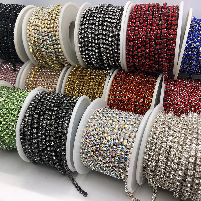 Wholesale Crystal SS6 2MM Rhinestone Close Cup Chain 10 Meter Per Roll