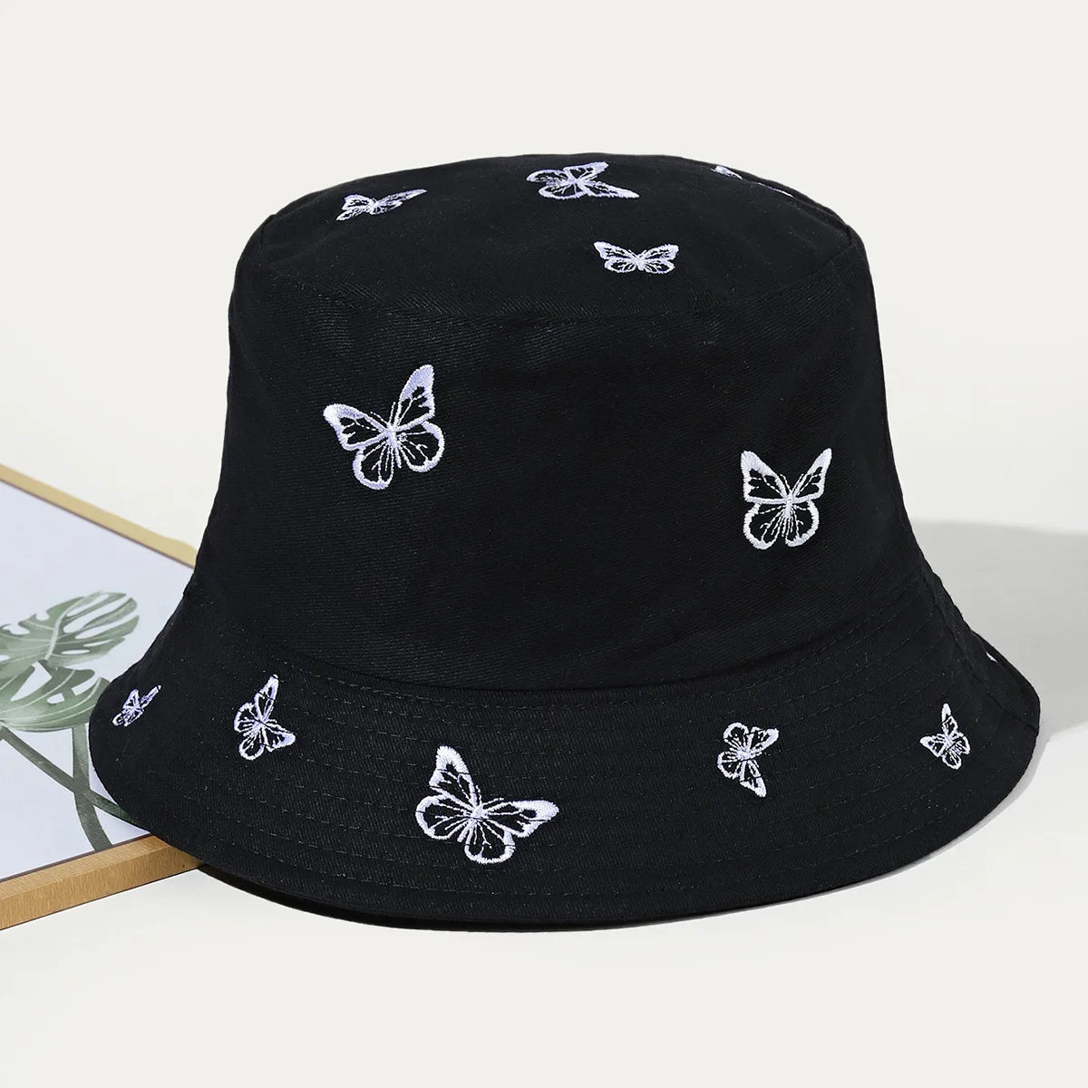 New Coming Summer Butterfly Embroidery Reversible Bucket Hats Sun Brim Hat for Women Men