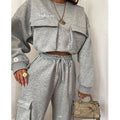 K210094 Custom Logo Women Hoodie Set Two Piece Crop Top with Jogger Pants Oversized Tracksuit Cotton Comfy Sportswear Outfit