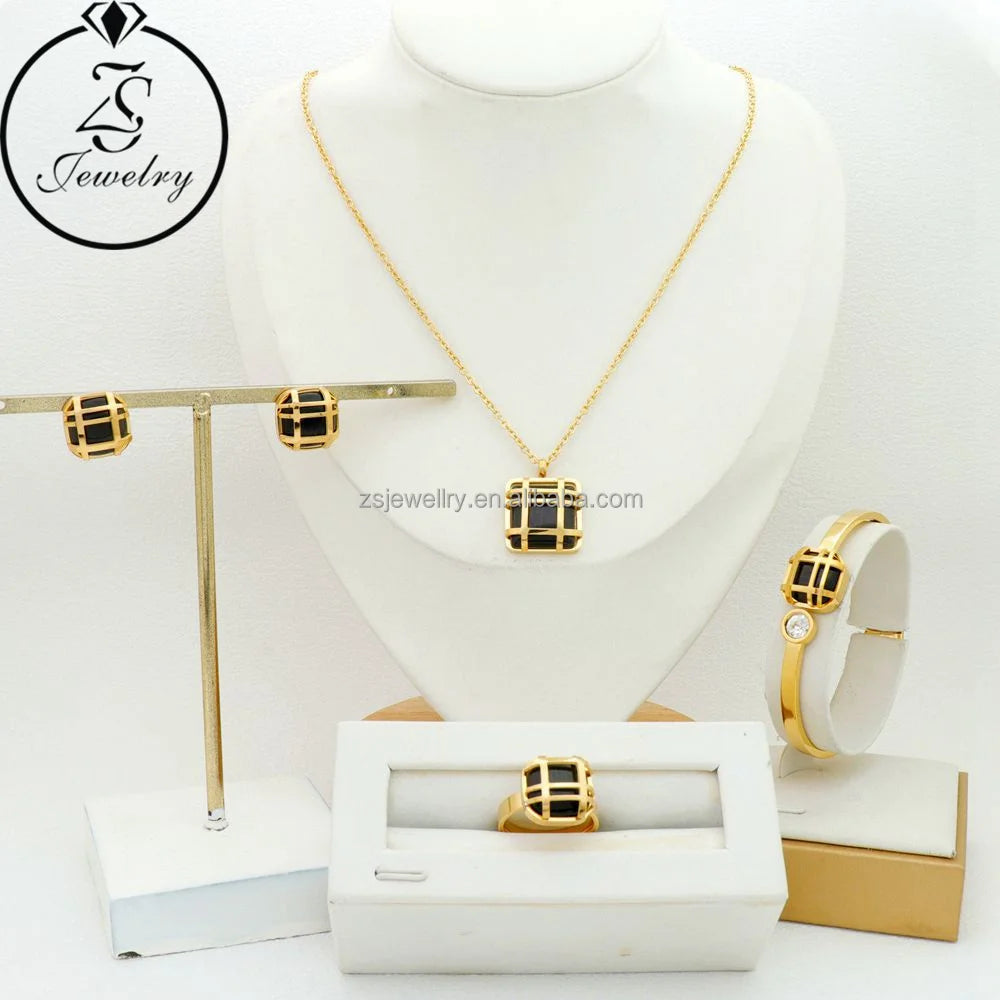 Real Pearl Jewelry Italian Stainless Steel Gold Plated Dubai Stone Design Vintage Style Zircon Women Jewelry Girl Gift Sets