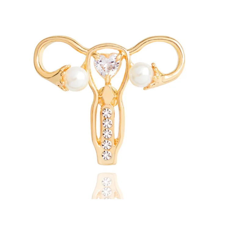 Woman's Womb Shape Pin Pink Pearl and Heart Crystal Gynecology Medicine Symbol Jewelry for Nurse/Doctor Fashion Brooch
