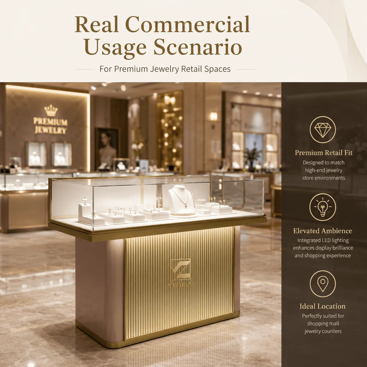 Direct Factory Supply Custom Stainless Steel Jewelry Showcase with LED Glass Display