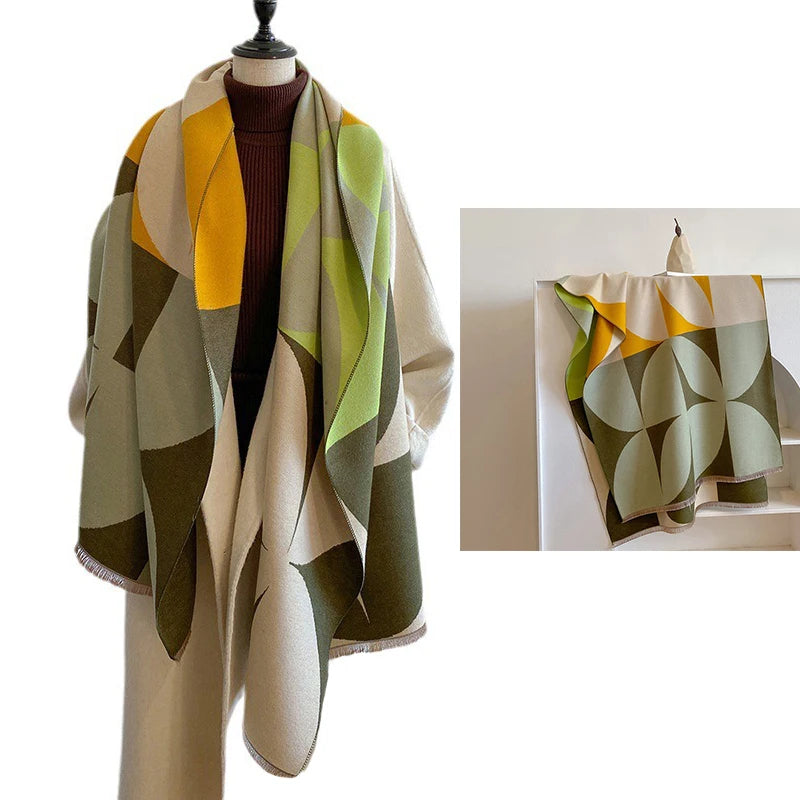 Custom Boho Tassel Scarf Geometry Printed Wrap and Shawl Pashmina Scarf for Women Ladies Long Reversible Shawl for Fall Winter