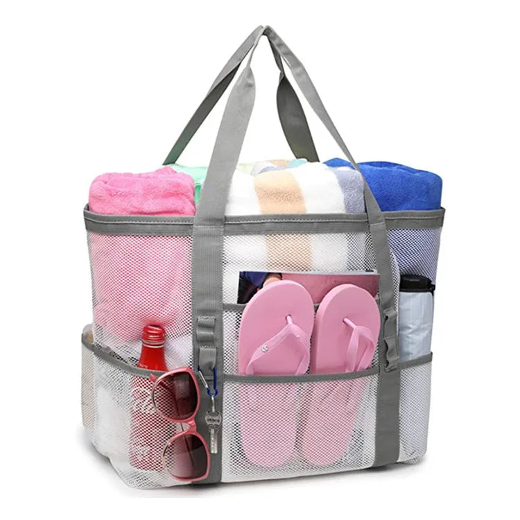 2026 Wholesale Summer Fashion Mesh Swimming Bag Beach Tote Large Capacity Muti-Pockets Mesh Summer Beach Bag