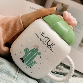ZHOUDI ZD-CC0029 Fashion Nordic Modern Ceramic Coffee & Tea Mug Complete Set with Cute Cover HANDGRIP Saucer Support