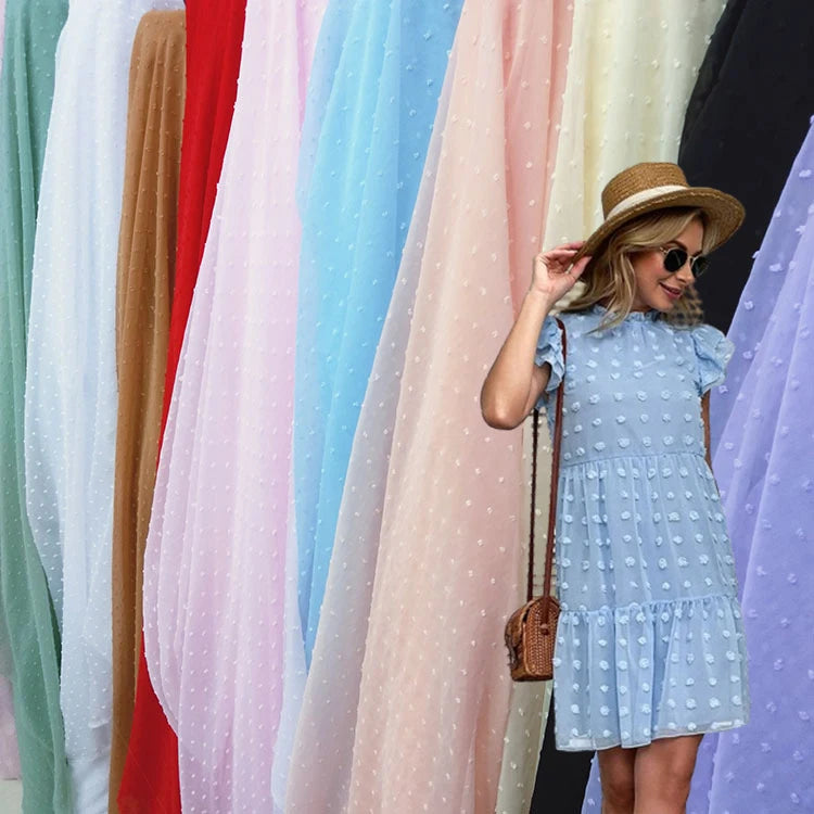 Wholesale Price Dobby Dot Chiffon Fabric Free Sample Clip Dot Chiffon Fabric swiss Dot Chiffon Fabric Roll