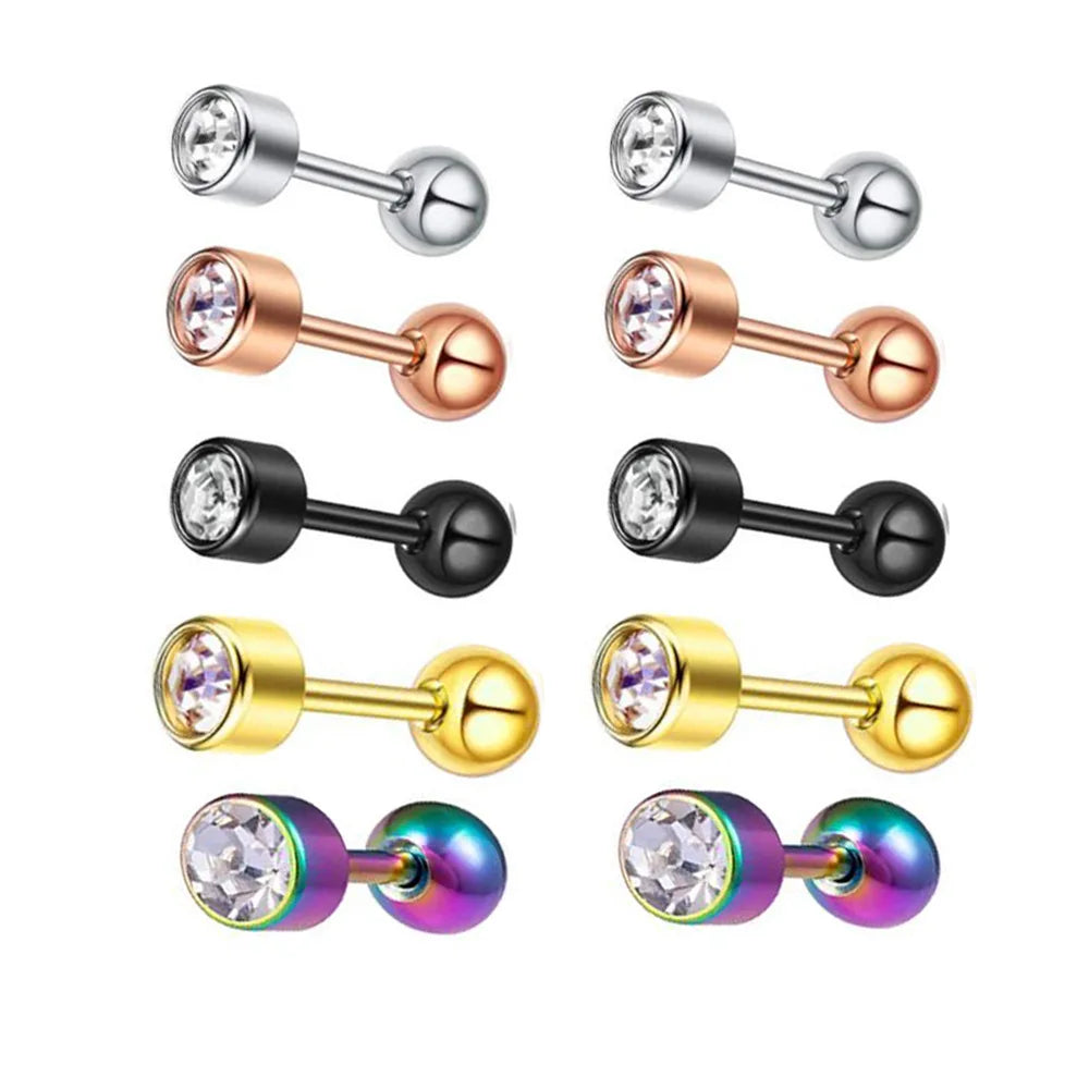 Factory Direct Stainless Steel Cylindrical Geometric Earrings with Diamonds Mini Studs Earrings Ear Bone Puncture Jewelry