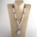 Fashion Pearl Jewelry Women Long Knotted Handmade Paved Shell Drop Necklace Irregular Freshwater Pearl Necklace