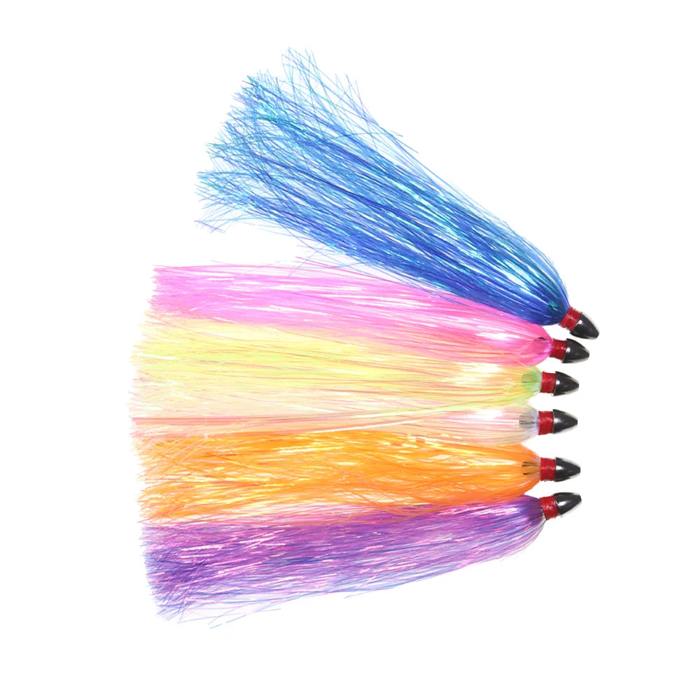 13cm/5.12 Sea Witch Copper Head Mylar Flash Teaser Tail PVC DIY Trolling Lure for Tuna Snapper Saltwater Ballyhoo Squid Jigs
