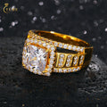 New Design Boys Toy Hip Hop Jewelry Real Yellow Gold Plated Brass Princess Cut 5A CZ Diamond Wedding Ring