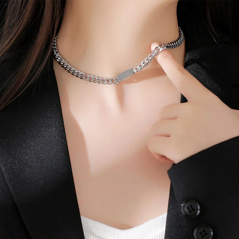 Zooying Hip-hop Simple Woman and Man Customized Necklace Cuba Metal Titanium Steel Necklace