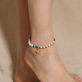 Latest Bohemian Style Freshwater Pearl Anklets Handmade Wax Rope Jewelry Copper Star Charm for Girls Beach Fashion Accessory