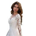 Long Sleeved Solid Color Perspective Lace Bridal Wedding Dress  Stylish European American Wedding Gown Women Wedding Dress