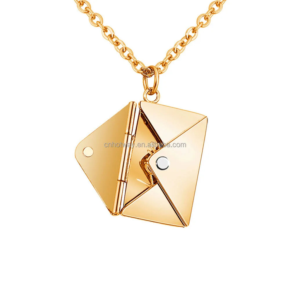 2023 Wholesale Stainless Steel Envelope Letter Engraving Pendant Fashion Couple Customized Necklace Jewelry for Men and Women