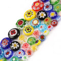 Wholesale 6/8/10/12MM Mixed Color Flat Flower Patterns Millefiori Lampwork Crystal Glass Beads 38cm Strand Jewelry DIY Necklace