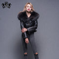Multi Size Janefur Ladies Genuine Leather Jacket With Real Fur Double Face Leather Jacket