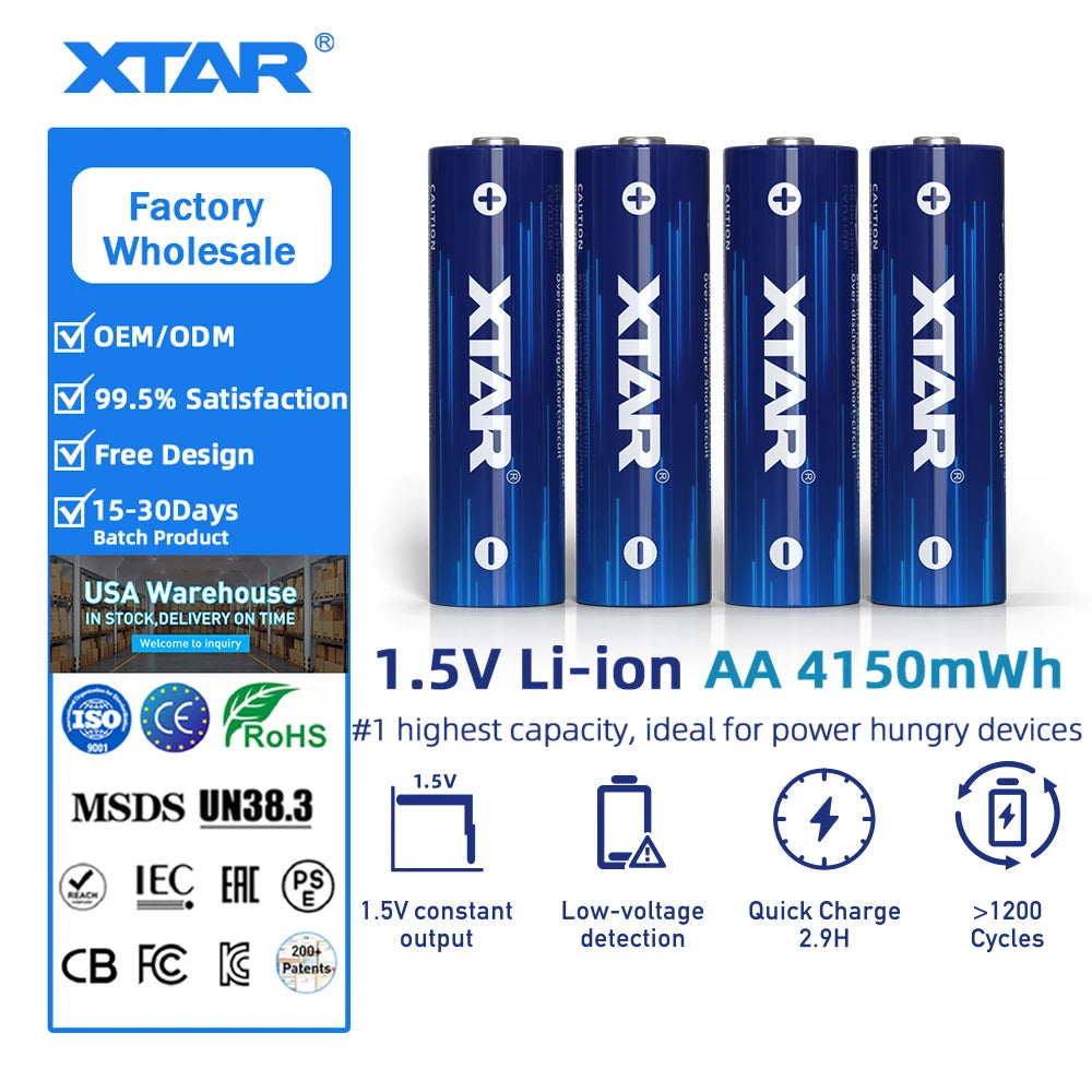 XTAR 4150mWh Recaregavel Pilhas AA 1.5 v Recarregveis Pilha Recarregavel 1.5V AA Rechargeable Batteries AA