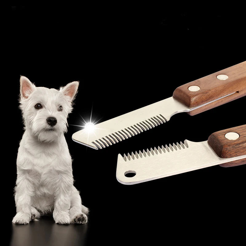 Wooden Handle Pet Comb Long Hair Dog Plucking Knife Pet Grooming Tools