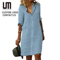 Liu Ming Custom Wholesale Hot Products Vintage Summer Women Clothing Casual Cotton Polyester Solid Color Shirt Dresses